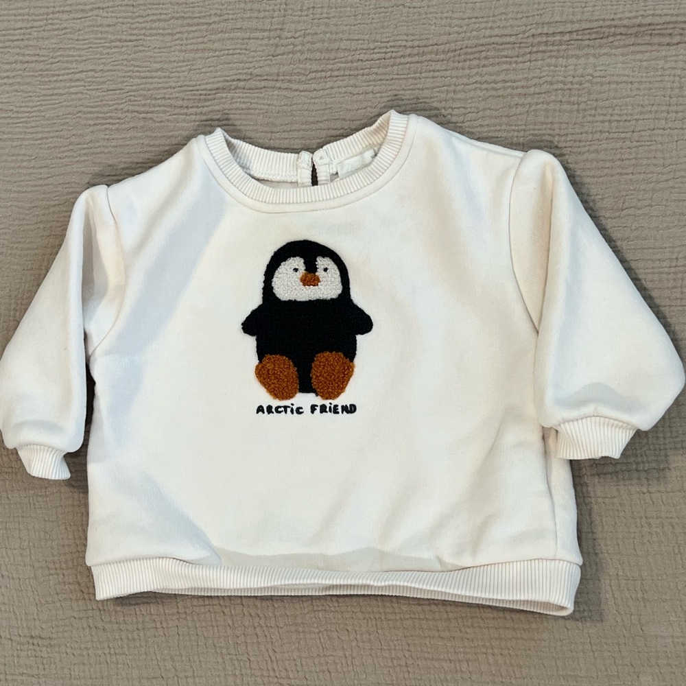 Zara White Penguin Kids Sweatshirt